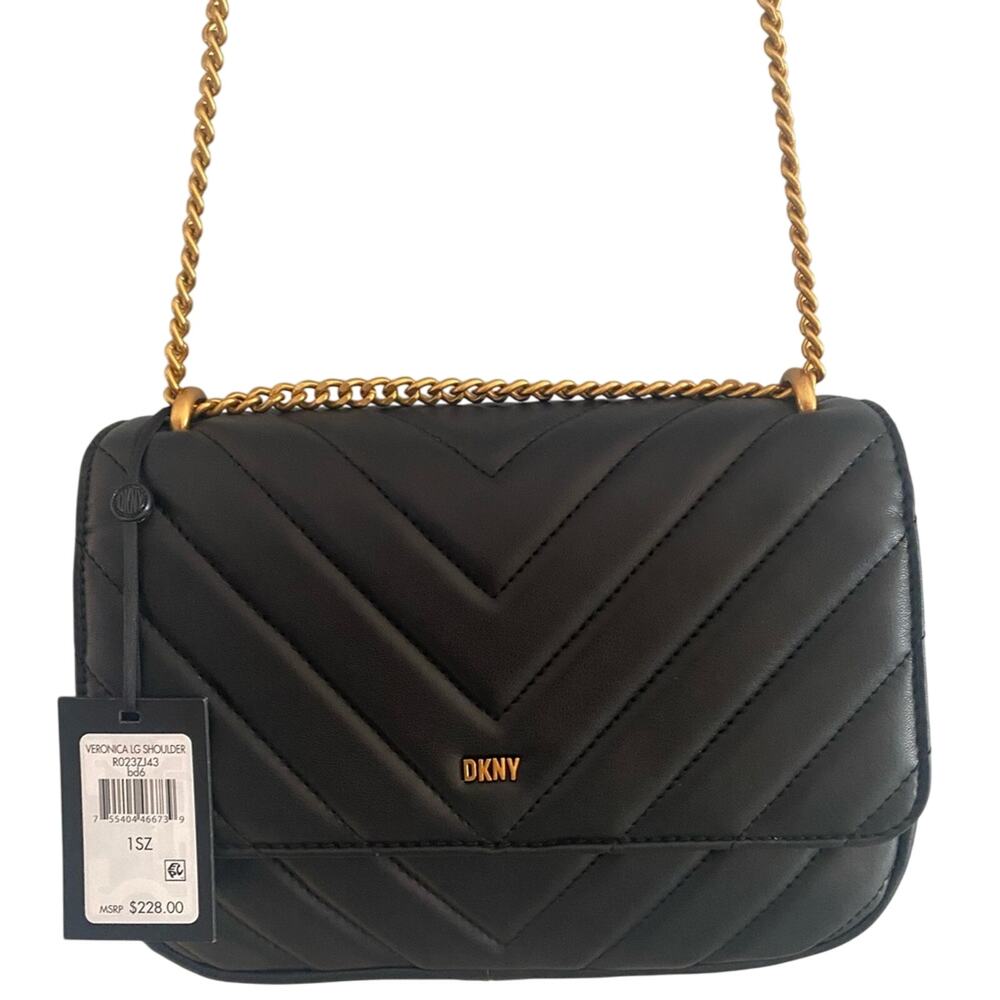 NWT DKNY VERONICA LARGE SHOULDER BAG BLACK CROSSBODY PURSE $228